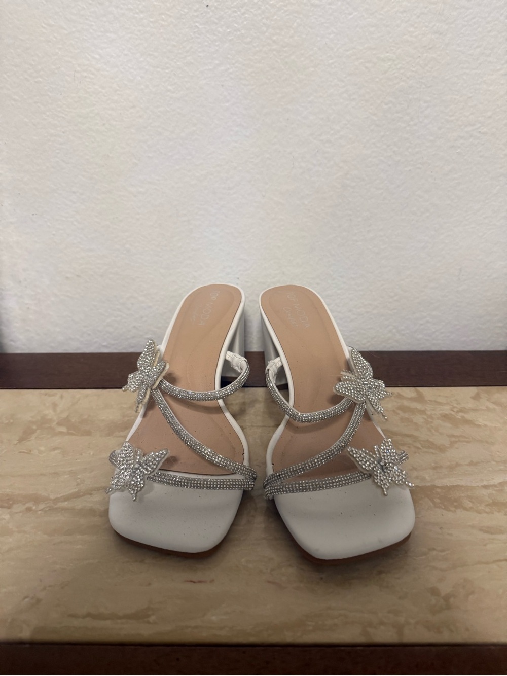 Elegant White Crystal-Strap Women’s Heeled Sandals